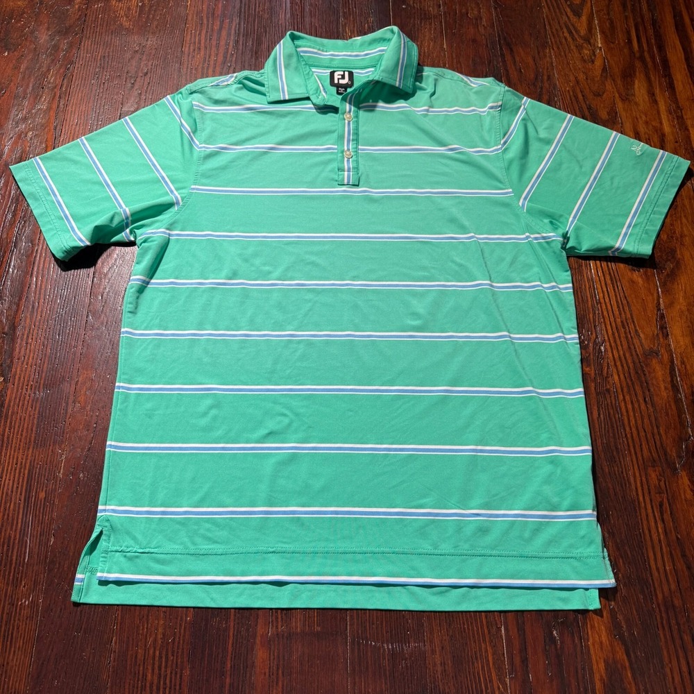 FootJoy Polo Mens Large Green Stripes Stretch Golf Performance *Shady Oaks Logo*